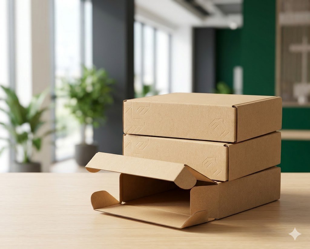 Recyclable kraft mailer boxes printed with soy-based inks